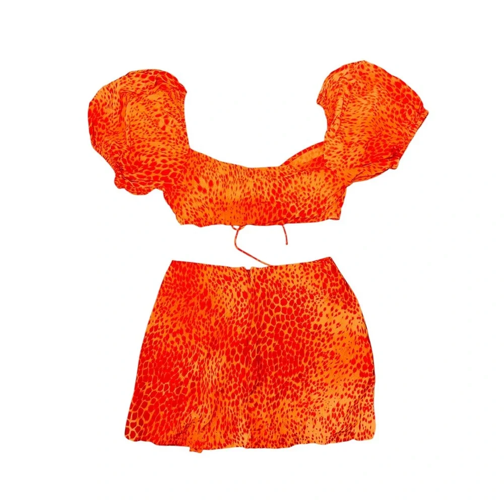 Motel Rocks XS Orange Red Animal Print Crop Top Skirt‎ Set Mini Club Party Rush